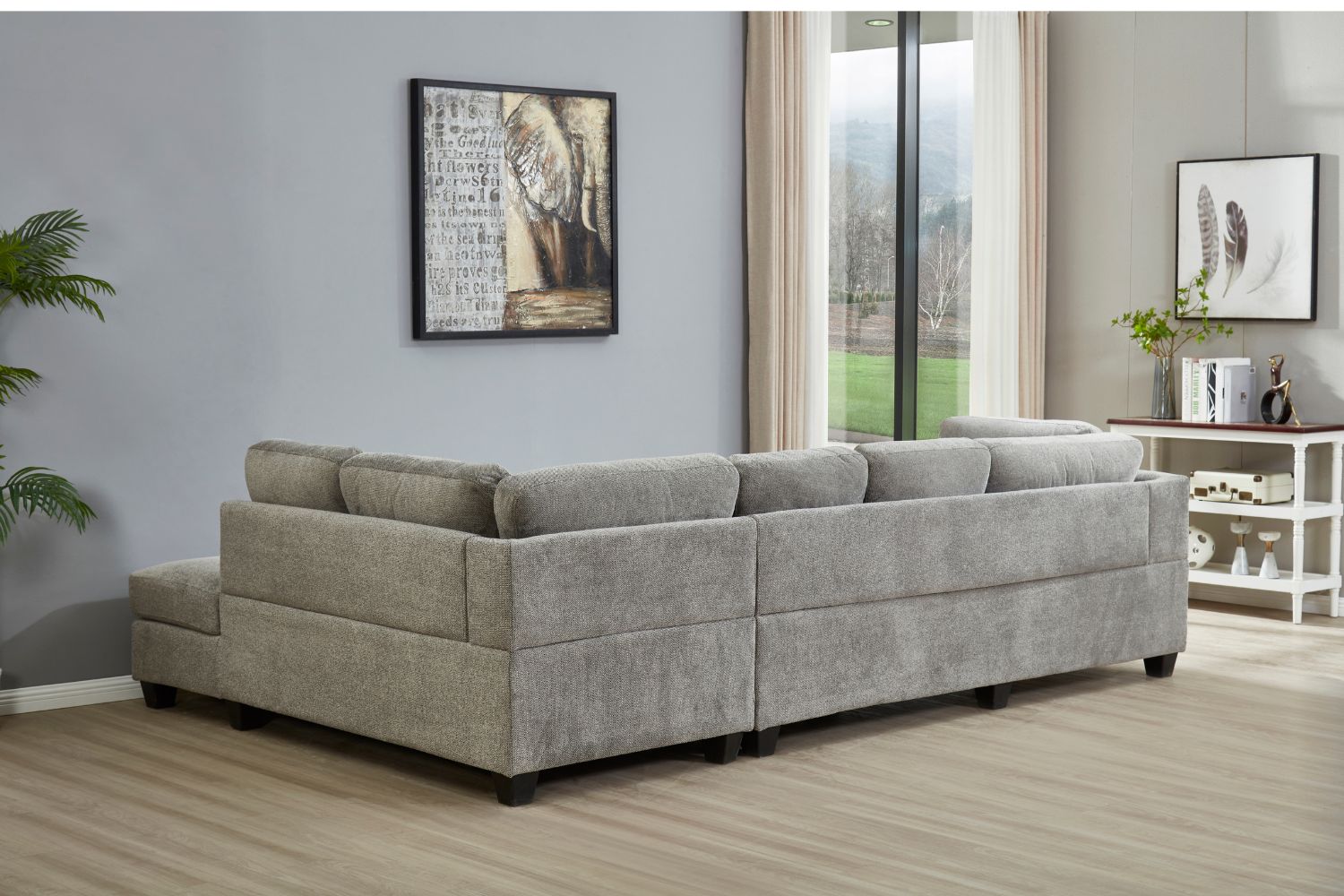 LIBERTY Premium Sectional Sofa (Light Gray) Facing Right with Ottoman