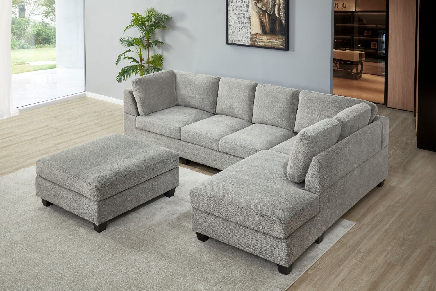 LIBERTY Premium Sectional Sofa (Light Gray) Facing Right with Ottoman