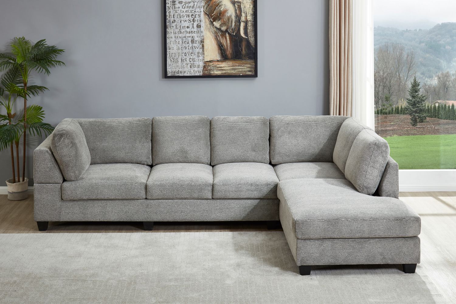 LIBERTY Premium Sectional Sofa (Light Gray) Facing Right with Ottoman
