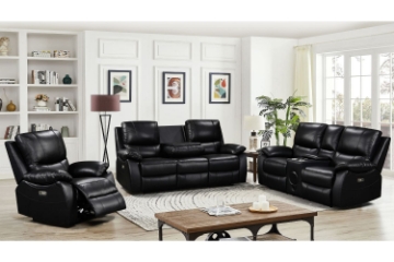 Picture of KEATON Leather Dual Power Reclining Sofa Range with Bluetooth Speaker + Console & Cup Holders (Black)