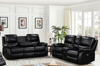 Picture of KEATON Leather Power Reclining Sofa Range (Black) - Loveseat + Sofa Set