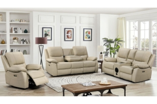 Picture of KEATON Leather Power Reclining Sofa Range (Latte) - Armchair + Loveseat + Sofa Set