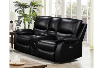 Picture of KEATON Leather Power Reclining Sofa Range (Black) - Sofa with Drop Down Cup Holders (3RRC)
