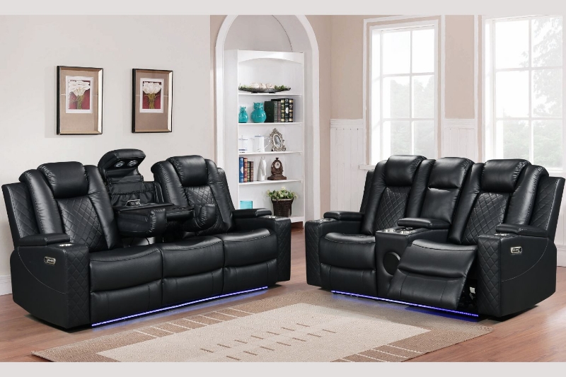 Picture of MONROSE Full Air Leather Power Reclining Sofa Range with Bluetooth Speaker + USB Port & LED Lighting (Black)