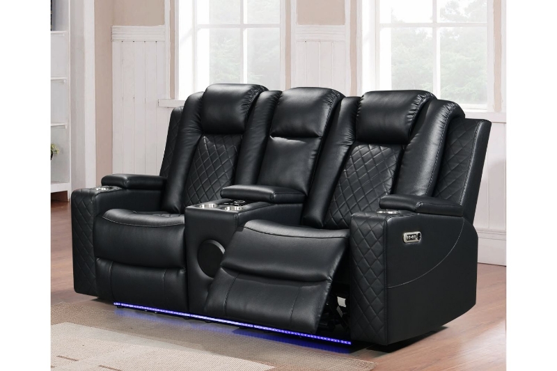 Picture of MONROSE Air Leather Power Reclining Sofa Range (Black) - Loveseat (2RRC)