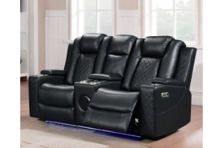 Picture of MONROSE Full Air Leather Power Reclining Sofa Range (Black) - Loveseat (2RRC)