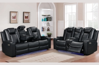 Picture of MONROSE Air Leather Dual Motor Reclining Sofa Range (Black) - Loveseat + Sofa Set