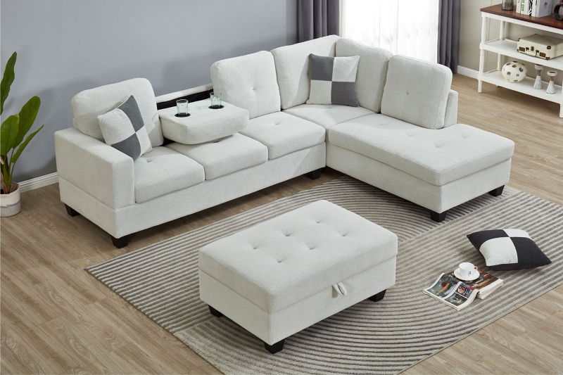 Picture of NEBULA Premium Sectional Sofa with Storage Ottoman & Drop-Down Console (Beige)