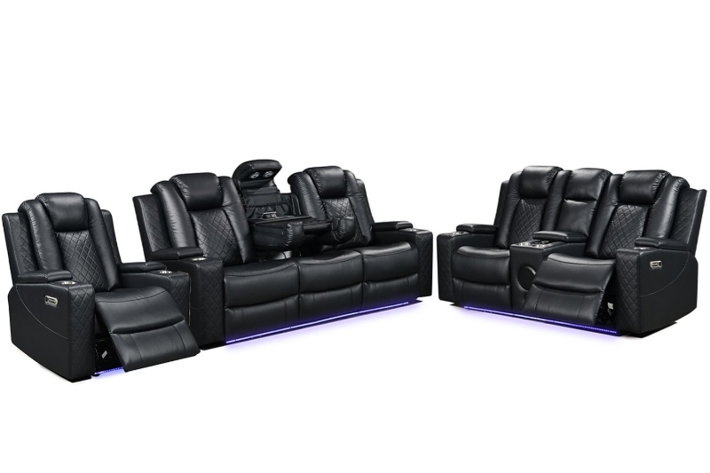 Picture of MONROSE Air Leather Power Reclining Sofa Range (Black) - Armchair + Loveseat + Sofa Set