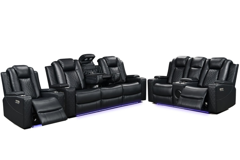 Picture of MONROSE Full Air Leather Power Reclining Sofa Range (Black) - Armchair + Loveseat + Sofa Set