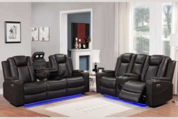 Picture of MONROSE Air Leather Dual Power Reclining Sofa Range with Bluetooth Speaker + USB Port, Power Socket & Wireless Charging + LED Lighting (Brown)