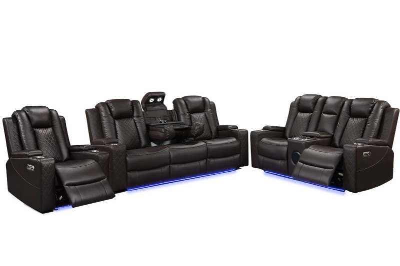 Picture of MONROSE Full Air Leather Power Reclining Sofa Range (Brown) - Armchair + Loveseat + Sofa Set