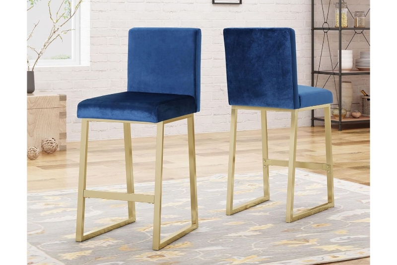 Picture of NADIA Velvet Bar Chair with Golden Legs - Pack of 2