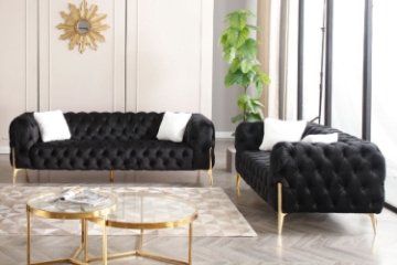 Picture of NORFOLK Button-Tufted Velvet Sofa Range (Black) - Loveseat+Sofa Set