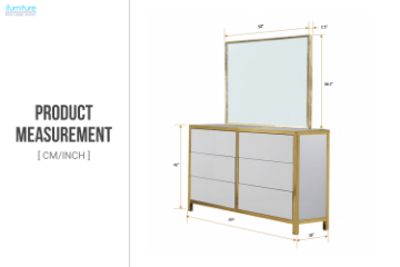 Picture of SKYVIEW 6-Drawer Steel Frame Dresser with Mirror (Gold)