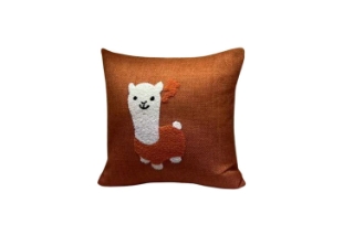 Picture of ALPACA EMBROIDERY Linen Cushion in Multiple Colors (17.7" x 17.7") - Orange