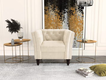 Picture of JERILYN Chesterfield Flared Arm Velvet Sofa Range (Beige)