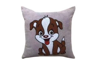 Picture of EMBROIDERY Linen Cushion (17.7" x 17.7") - Brown puppy