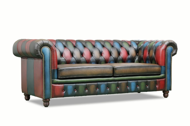 Picture of WILLIFORD Chesterfield Top Grain Patchwork Leather (Multicolor) -3-Seater (Sofa)