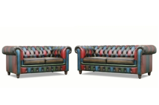 Picture of WILLIFORD Chesterfield Top Grain Patchwork Leather (Multicolor) - Loveseat + Sofa Set