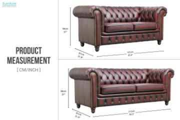 Picture of WILLIFORD 100% Genuine Leather Chesterfield Sofa Range (Maroon) - Loveseat + Sofa Set