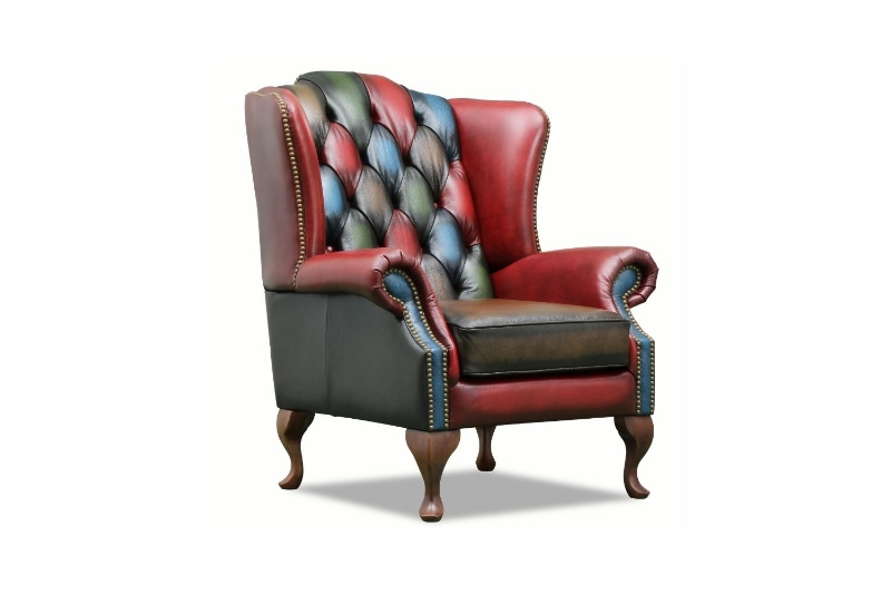 Picture of WILLIFORD Chesterfield Top Grain Patchwork Leather High Back Wing Chair (Multicolor)