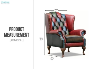 Picture of WILLIFORD 100% Genuine Leather Chesterfield High Back Wing Patchwork Armchair/Sofa Chair (Multicolor)
