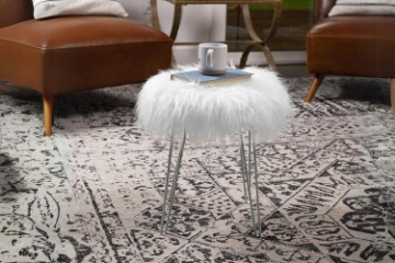 Picture of DAMAR Round Fur Stool with Metal Legs (White)