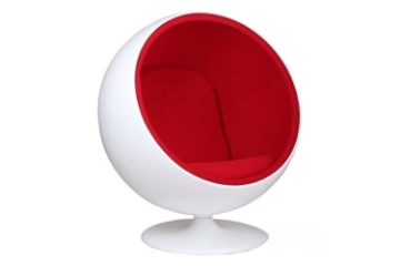 Picture of REPLICA Fiber Glass & Cashmere BALL Chair (White Shell with Red Cashmere Interior)