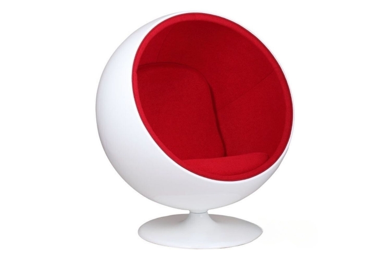 Picture of REPLICA Fiber Glass & Cashmere BALL Chair (White Shell with Red Cashmere Interior)