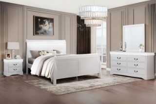 Picture of LOUIS Hevea Wood with LED Lighting Bedroom Combo Set in Queen Size (White) - 4PC Combo