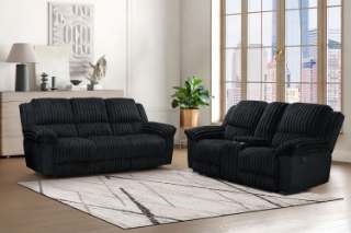 Picture of SELINNA Corduroy Manual Reclining Sofa Range (Black) - 2RRC+3RR Set