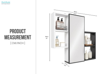 Picture of ROZE Mounted Cabinet Storage Cabinet with Mirror Door and 4 Open Shelves