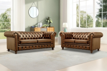 Picture of WILLIFORD 100% Genuine Leather Chesterfield Sofa Range (Tobacco)