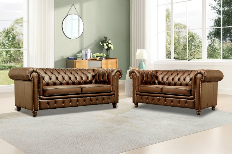 Picture of WILLIFORD Chesterfield Top Grain Leather Sofa Range (Tobacco)