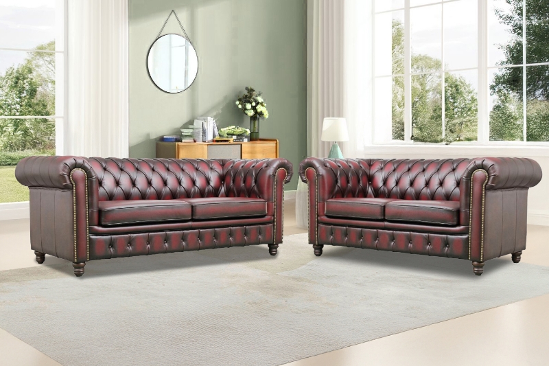 Picture of WILLIFORD 100% Genuine Leather Chesterfield Sofa Range (Maroon)