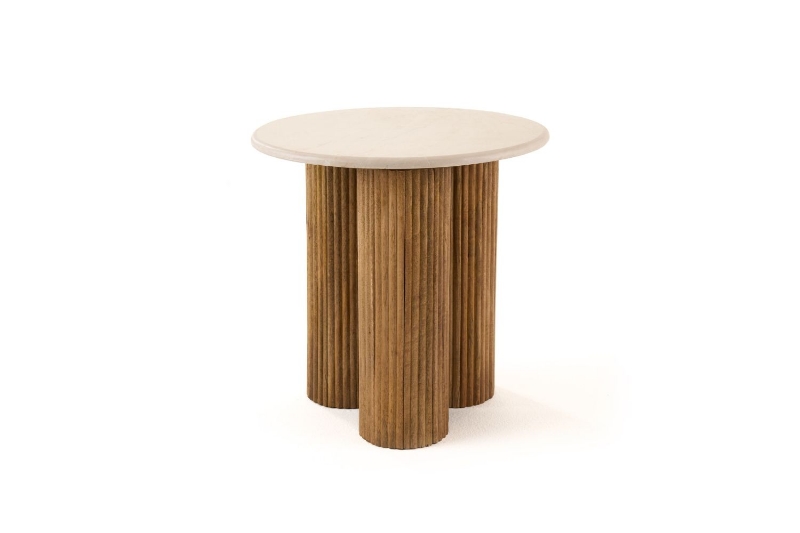 Picture of BLIX D19.5" Mango Wood Round Side Table with Marble Top