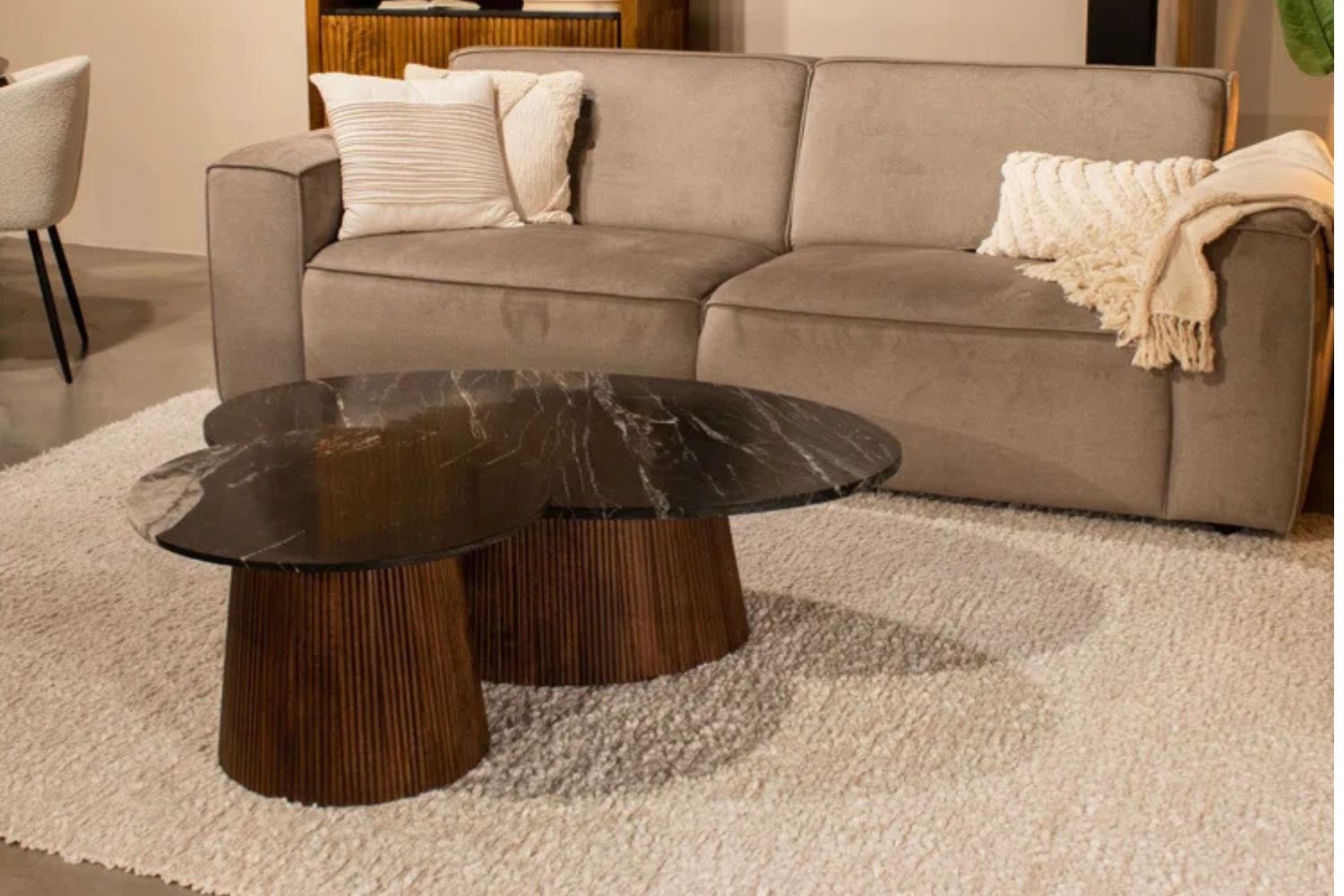 HUBIE Mango Wood Oval Coffee Table with Marble Top-iFurniture-The ...