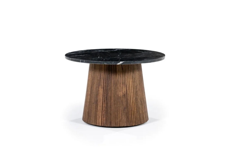 Picture of HUBIE D23.5" Mango Wood Round Side Table With Marble Top