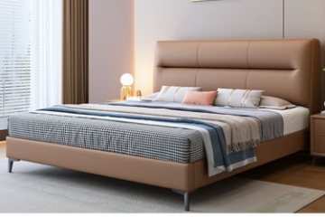 Picture of CUBA Genuine Leather Bed Frame in Queen/Eastern King Size (Brown)
