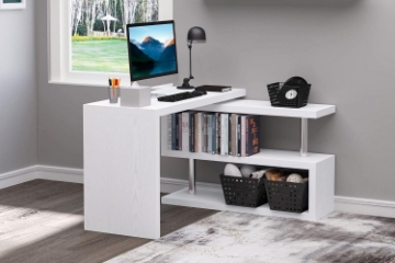 Picture of MACIE 360° Rotate Office Desk with Shelf (High Gloss White)