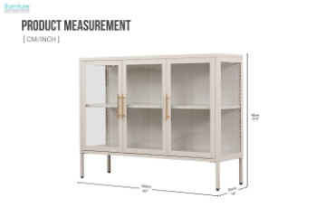 Picture of STARK Steel Frame 35.5"x47" 3-Door Transparent Glass Display Cabinet (Cream)