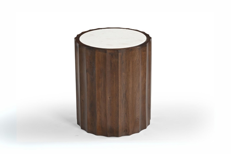 Picture of KASIA D17.5" Mango Wood Round Side Table with Marble Top