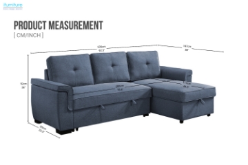 Picture of MATON Reversible Corner Sofa/Pull-Out Sofa Bed with Storage (Blue)