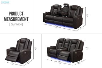 Picture of MONROSE Air Leather Dual Motor Reclining Sofa Range with Bluetooth Speaker + USB Port, Power Socket & Wireless Charging + LED Lighting (Brown)