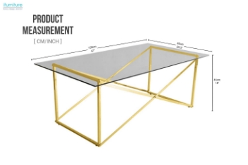 Picture of CROSS 47" Clear Glass Top Coffee Table with Golden Base