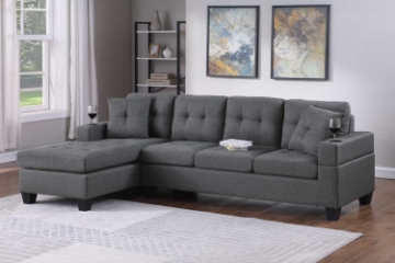 Picture of KLARA Reversible Sectional Sofa with Cupholders and Two Cushions (Dark Grey) 
