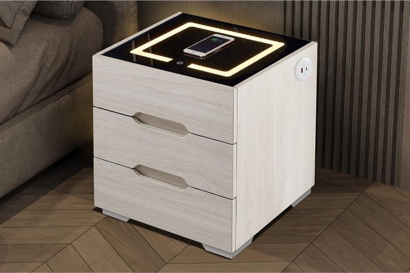 Picture of PALIS Nightstand with Wireless Charging & USB/ USC Port & LED Lights ( White)