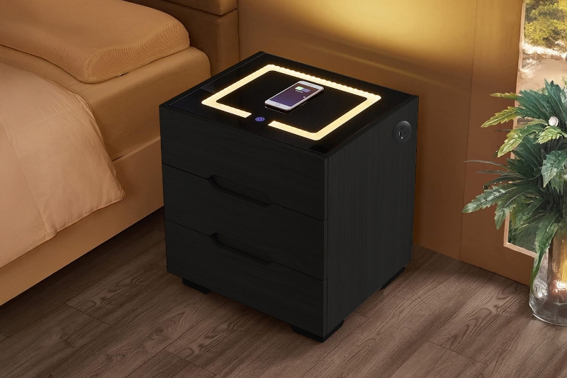Picture of PALIS Nightstand with Wireless Charging & USB/ USC Port & LED Lights ( Black)