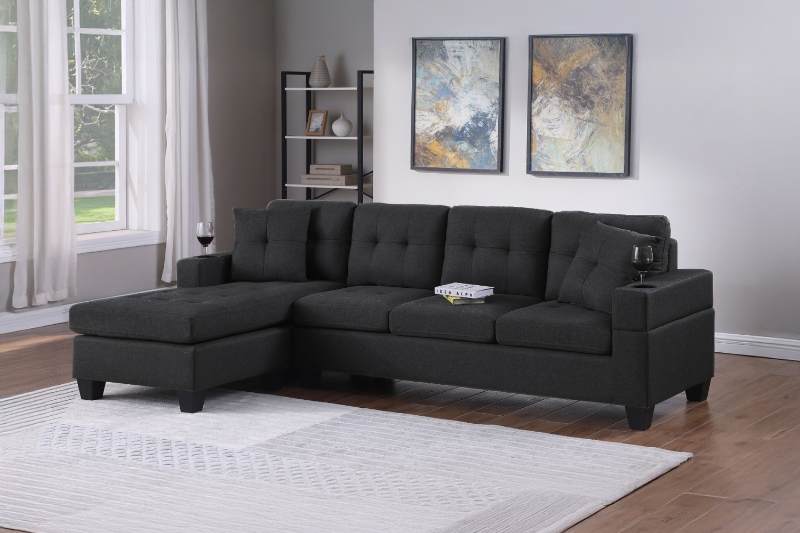 Picture of KLARA Reversible Sectional Sofa with Cupholders (Black)
